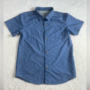 Eddie Bauer Kids Blue & Peach Short Sleeve Button Shirt Flex Stretch Quick Dry